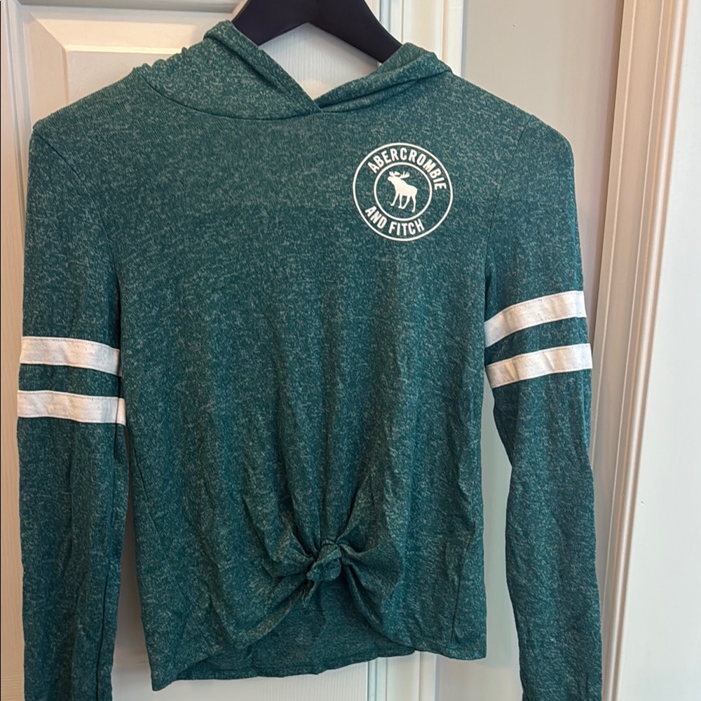 Abercrombie & Fitch Teal Hoodie with White Accents - knot in front
